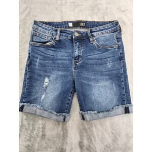 Kut Catherine Boyfriend Distressed Cuffed Hem Denim Shorts Size 2 Blue Stretch